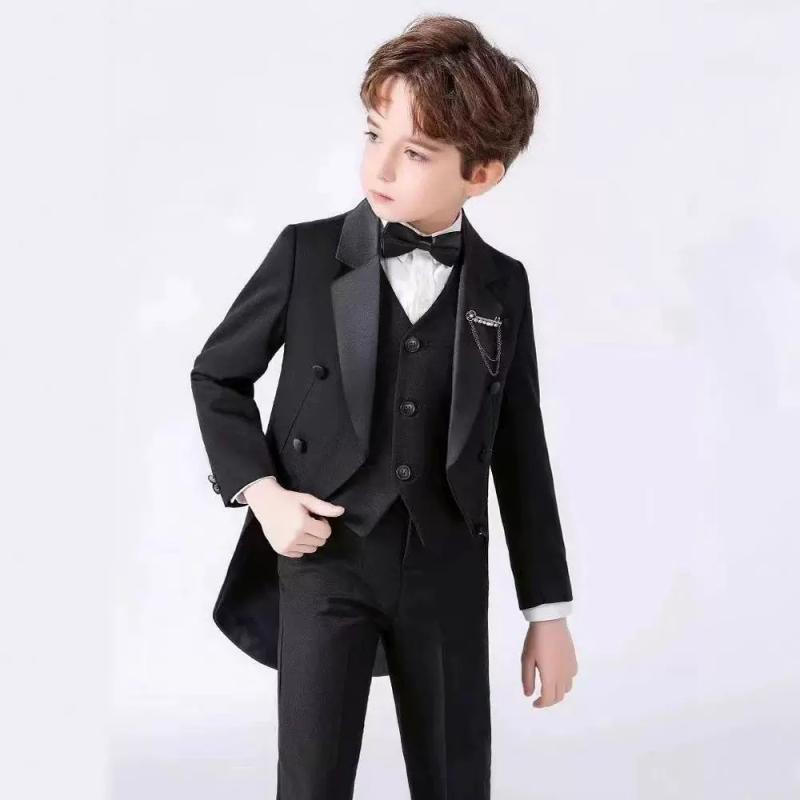Rakuten - スーツ 男の子 キッズ セットアップ 燕尾服 フォーマル 礼服 ピアノ 発表会 結婚式 冠婚葬祭 英国風 ジャケット パンツ シャツ ベスト 高級感 柔らかい ポリエステル オールシーズン 紳士服 ボタン 120-170cm