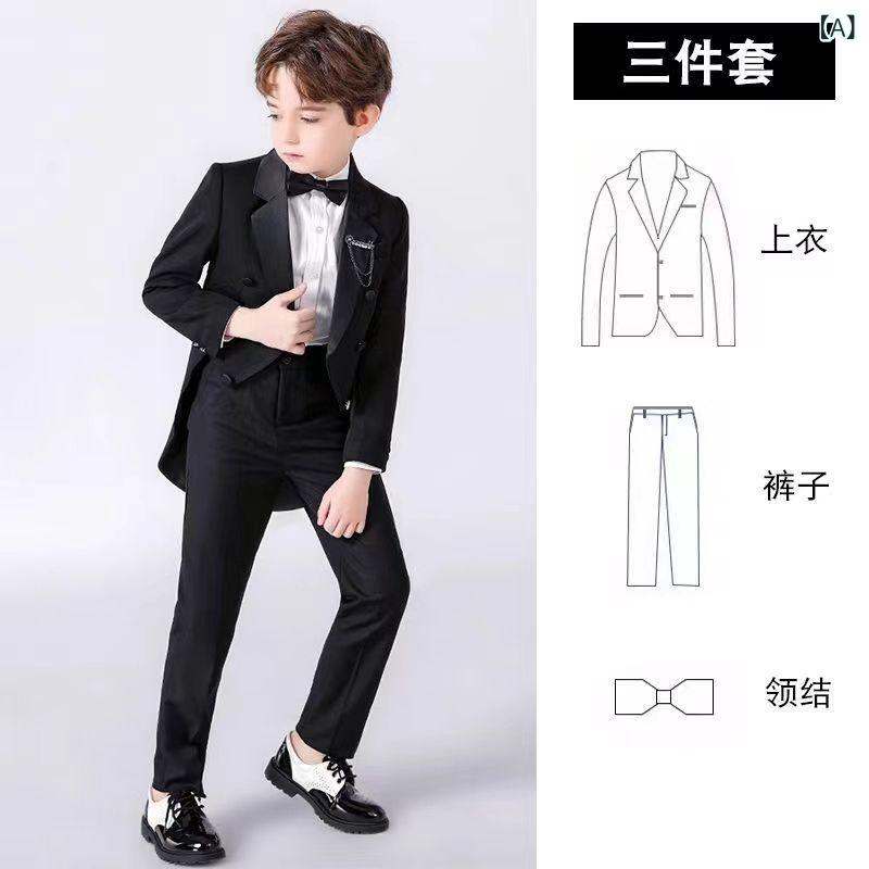 フロントップ楽天市場店のスーツ 男の子 キッズ セットアップ 燕尾服 フォーマル 礼服 ピアノ 発表会 結婚式 冠婚葬祭 英国風 ジャケット パンツ シャツ ベスト 高級感 柔らかい ポリエステル オールシーズン 紳士服 ボタン 120-170cm｜アングル2