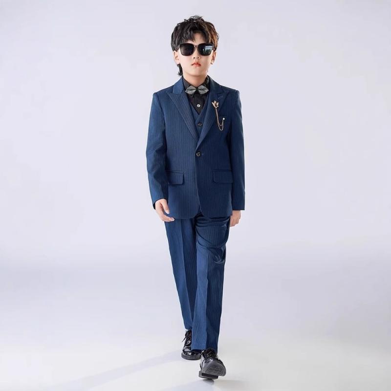 Suits, Tuxedos （Boys） - スーツ 男の子 キッズ フォーマル 礼服 セットアップ 上下セット ブルー 青 無地 ピアノ 発表会 演奏会 司会 結婚式 七五三 入園式 卒園式 入学式 卒業式 高級感 韓国 おしゃれ 長袖 ジャケット パンツ ボタン ポリエステル オールシーズン