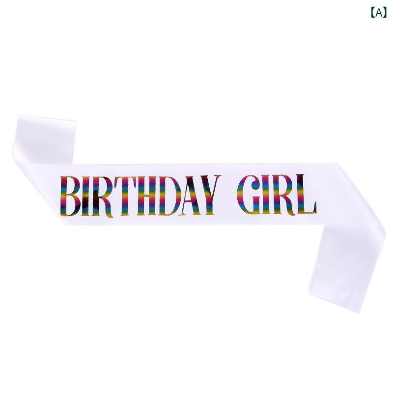カチューシャ レディース 女の子 誕生日 バースデーガール パーティーグッズ セット サッシュ たすき クイーン 王冠 かわいい おしゃれ お祝い 記念日 装飾 デコレーション サテン プリント ホワイト ブラック