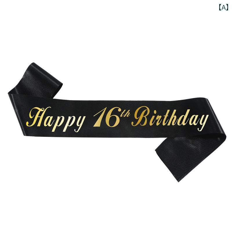 サッシュ メンズ レディース 襷 たすき 帯 誕生日 パーティー 記念日 お祝い 主役 撮影小道具 イベント バースデー サテン 箔押し 英字 欧米風 おしゃれ かわいい 光沢感 装飾 演出 黒 ゴールド