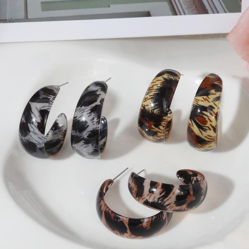 Cubic Zirconia - ピアス レディース ヒョウ柄 アクリル C型 ヴィンテージ風 高級感 秋冬 電気メッキ加工 小顔効果 大ぶり 揺れる アクセサリー ジュエリー フレンチ アンティーク調 大人 かわいい 上品 おしゃれ 普段使い パーティー 二次会