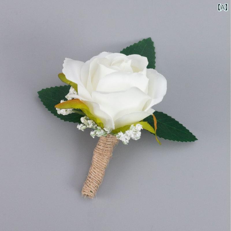 フロントップ楽天市場店のブローチ メンズ レディース ブートニエール コサージュ バラ 造花 結婚式 披露宴 パーティー ゲスト 新郎 アッシャー フォーマル ビジネス ナチュラル ボタニカル ホワイト シャンパン ピンク フラワー 襟飾り 高級感｜アングル2