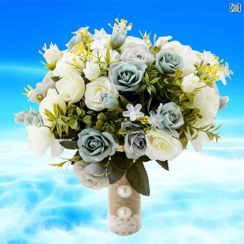 ブーケ レディース ウェディング 結婚式 披露宴 挙式 製 造花 アーティフィシャルフラワー ローズ 薔薇 バラ 高級感 フェイク アイボリー ピンク シャンパン 撮影小物 華やか かわいい 上品 インテリア 3