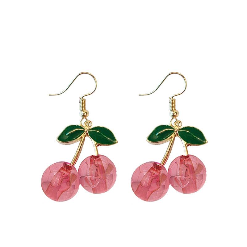 Paraiba - ピアス レディース さくらんぼ チェリー ハート 揺れる ロング エナメル加工 かわいい ガーリー フェミニン 韓国 アクセサリー 合金 ジュエリー カジュアル 普段使い お出かけ ピンク レッド ローズピンク 春夏