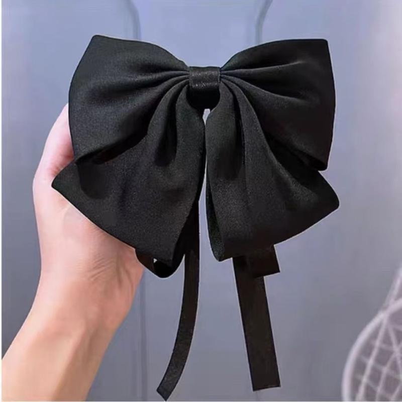 ヘアクリップ キッズ 女の子 リボン 蝶結び バレッタ スプリングクリップ 髪留め 髪飾り 大ぶり プリンセス風 かわいい エレガント 高級感 ハンドメイド 布製 レッド ブラック アイボリー 秋冬 正月 発表会 パーティー