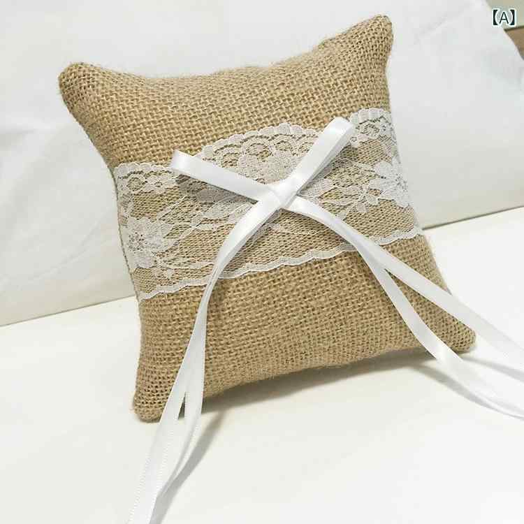リングピロー 麻素材 レース 15cm 結婚式 披露宴 挙式 ウェディング ブライダル リ...