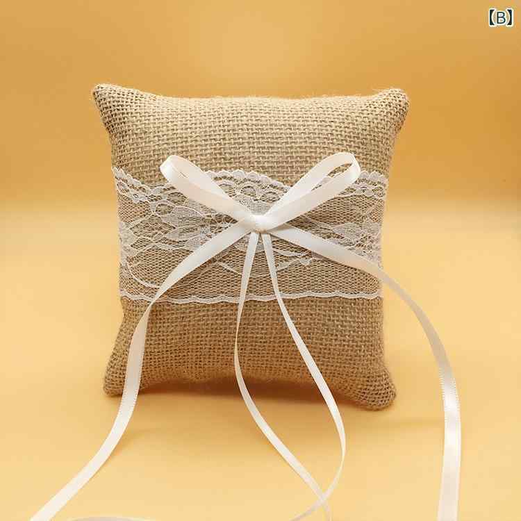 リングピロー 麻素材 レース 15cm 結婚式 披露宴 挙式 ウェディング ブライダル リ...