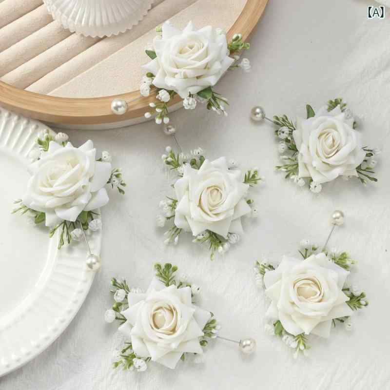 フロントップ楽天市場店のコサージュ メンズ レディース ブローチ 花 欧米風 結婚式 披露宴 パーティー 挙式 ウェディング ブライダル 花嫁 花婿 ブライズメイド 布製 フォーマル 白 ピンク ワインレッド 高級感 エレガント アクセサリー｜アングル2