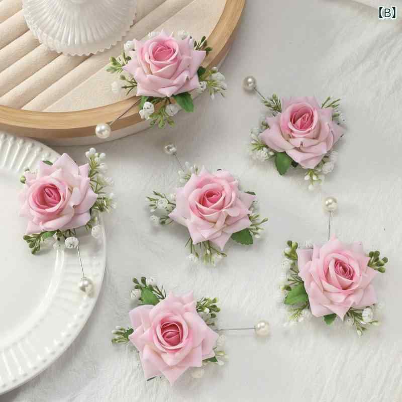 フロントップ楽天市場店のコサージュ メンズ レディース ブローチ 花 欧米風 結婚式 披露宴 パーティー 挙式 ウェディング ブライダル 花嫁 花婿 ブライズメイド 布製 フォーマル 白 ピンク ワインレッド 高級感 エレガント アクセサリー｜アングル3