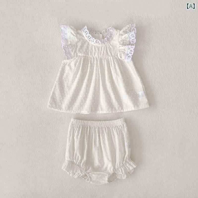 ベビー服 セットアップ 女の子 春夏 綿 コットン ノースリーブ フリル袖 ブラウス ...