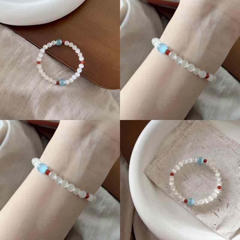 Freshwater Pearl - ブレスレット レディース 猫眼石 キャッツアイ ヴィンテージ風 レトロ モダンチャイナ 新中華スタイル シンプル おしゃれ 個性的 腕輪 数珠 ハンドメイド アクセサリー 上品 高級感 春夏 ギフト プレゼント