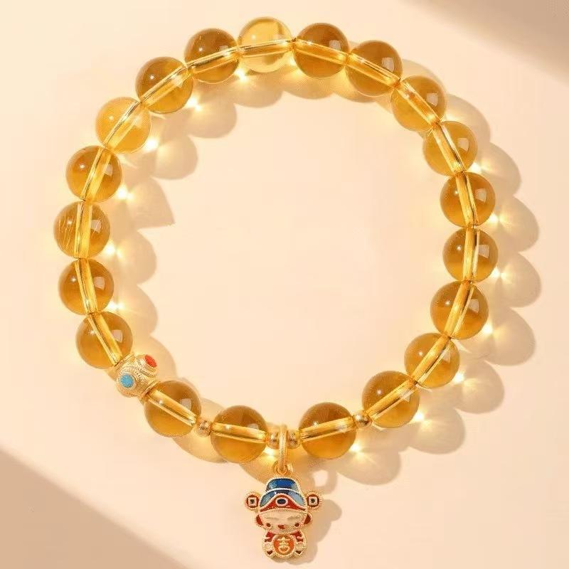 Moonstone - ブレスレット レディース 女性用 アクセサリー ヴィンテージ風 ゴールド 高級感 ラッキー ラッキーアイテム 縁起物 電気メッキ加工 人工水晶 ジルコニア クリスタル 中国風 エスニック 夏 普段使い イエロー クリア