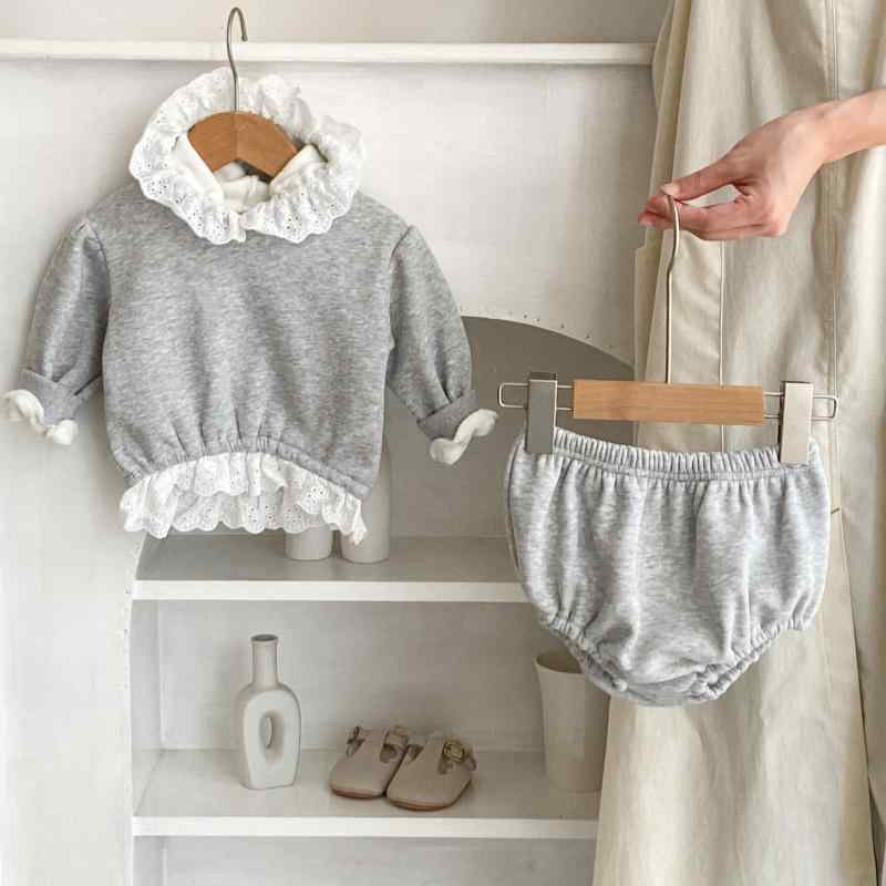 セットアップ ベビー 子供 女の子 秋冬 長袖 トップス プルオーバー レース フリル...