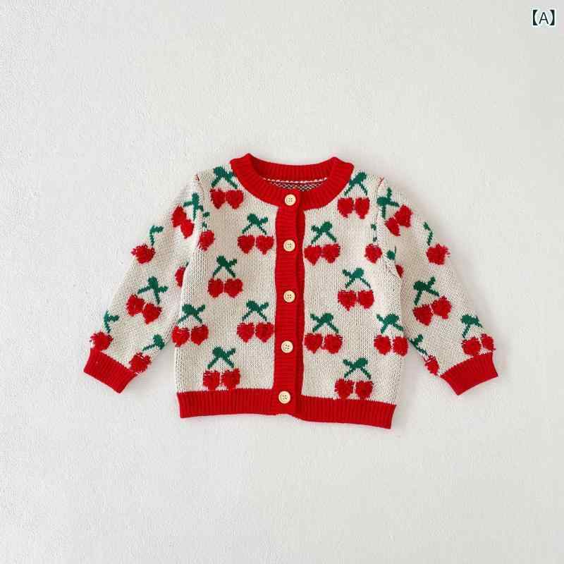 セットアップ 女の子 ベビー服 秋冬 長袖 トップス カーディガン チェリー さくら...