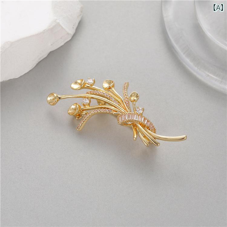 ブローチ レディース メンズ アクセサリー 上品 高級感 チューリップ バラ ローズ フラワー パール パール ホワイトシェル 貝 コサージュ 露出防止 チラ見え対策 留め具 通勤 フォーマル 結婚式 おしゃれ ゴールド 2