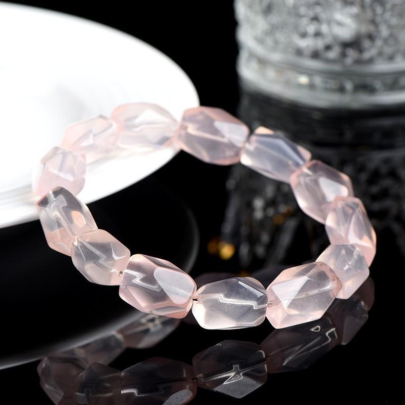 Pink - ブレスレット メンズ レディース 天然石 ローズクォーツ ピンク水晶 腕輪 カット フリーフォーム 祥雲 ラッキーアイテム 縁起物 スピリチュアル 普段使い お守り 桃 高級感 春夏 アクセサリー