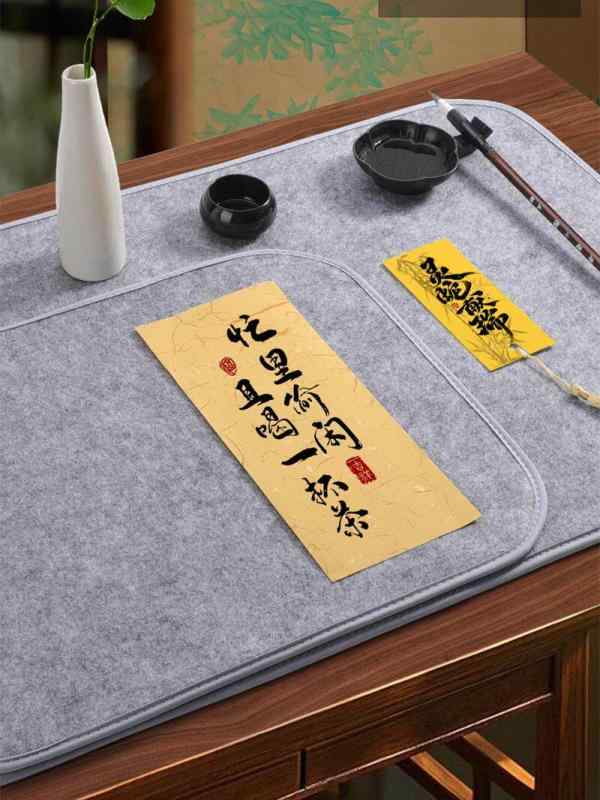 書道 下敷き 習字 フェルト マット 厚手 縁取り加工 書画 水墨画 筆字 練習 半紙 墨汚れ防止 テーブル 保護シート 耐久性 学習 プロ シンプル グレー スクエア セット