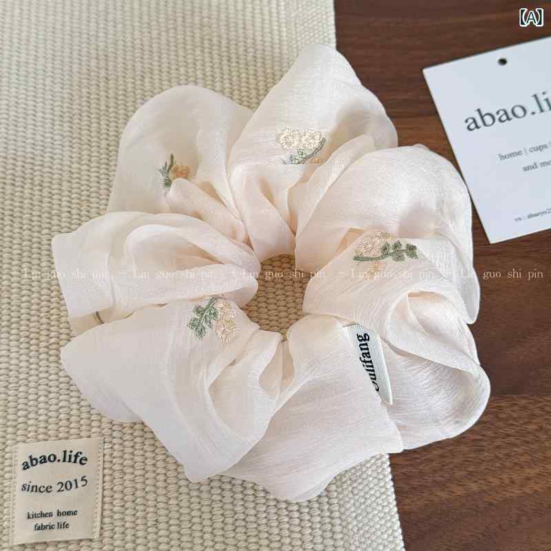 ・カテゴリ: シュシュ・素材: 布地・加工: ハンドメイド・: プリーツ・カラー: 刺繍シアー・スタイル: 韓国、フェミニン・仕様: 高弾力