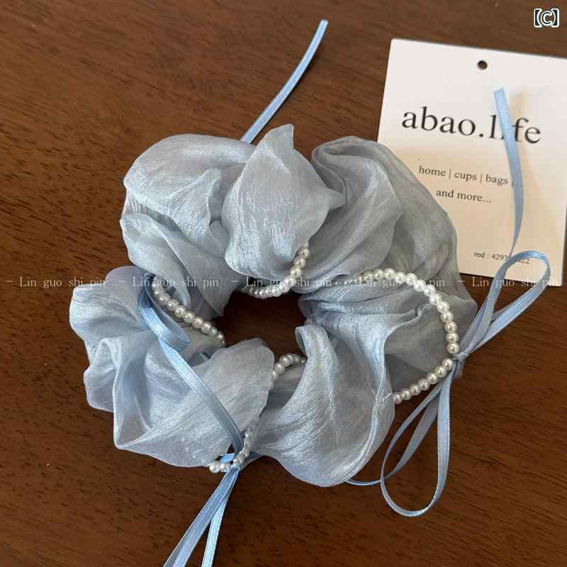 シュシュ レディース ヘアアクセサリー チュール フレンチ バレエ リボン パール ...