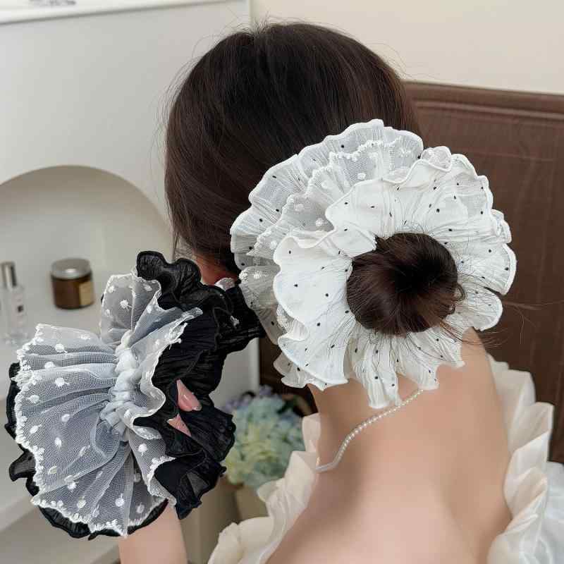 シュシュ レディース ヘアゴム 大ぶり ボリューム チュール プリーツ 4層 フリル ...