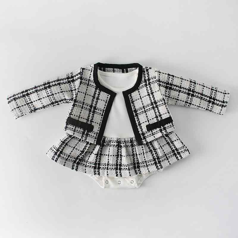 セットアップ 女の子 ベビー 0-2歳 春 長袖 トップス スカートロンパース 2点 上下組 上品 高級感 フォーマル ホワイト チェック 綿 コットン かわいい お出かけ 普段使い カジュアル ガーリー 清潔感 清楚 通気性 柔らかい 肌に