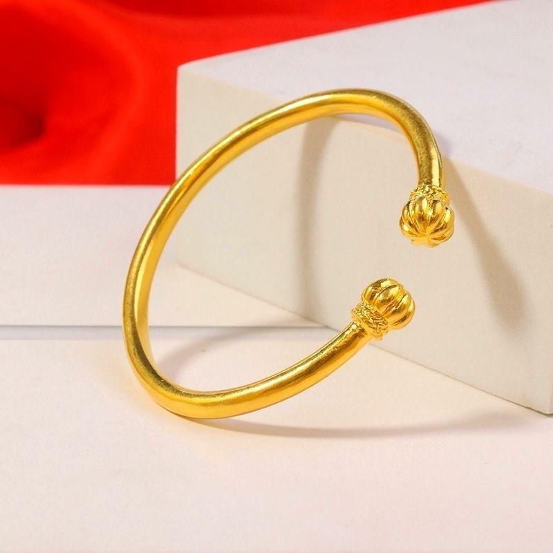 バングル レディース ブレスレット アクセサリー ジュエリー 新中華スタイル オープンタイプ 南瓜 パンプキンビーズ 福文字 ラッキー 縁起物 ゴールド 電気メッキ加工 亜鉛合金 高級感 華やか ヴィンテージ風 秋冬 エスニック 民族調 普段使い パーティー