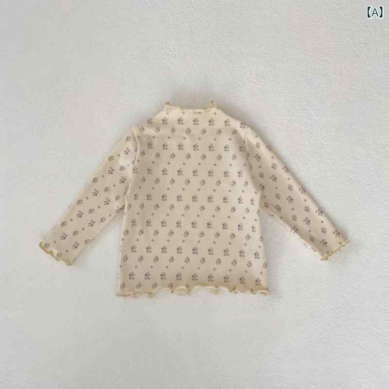 カットソー 女の子 ベビー キッズ 長袖 ハイネック メロウフリル プリント 花柄 綿 コットン 春秋 子供服 普段使い お出かけ 通園 かわいい 柔らかい 着回し 万能 ストレッチ ガーリー インナー 幼児 トップス