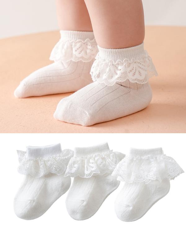 靴下 ベビー 女の子 新生児 春秋 ショートソックス くるぶし丈 コットン 綿 フリル レース 刺繍 リボン ホワイト 白 プリンセス かわいい 柔らかい 通気性 伸縮性 普段使い お出かけ 結婚式