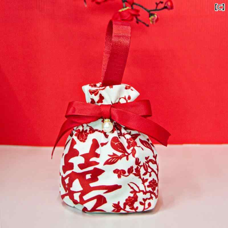菓子袋 結婚式 ギフトバッグ キャンディバッグ ウエディング ブライダル 高級感 フランネル キャンバス 巾着袋 手提げ 持ち手 中華風 披露宴 二次会 お祝い 布製 丈夫 マチなし 記念日 菓子入れ 飴入れ 3