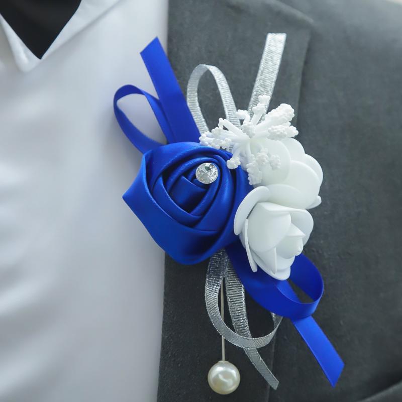 コサージュ メンズ レディース 結婚式 披露宴 ブライダル 高級感 欧米風 華やか 上品 かわいい 二次会 父親 母親 新郎 新婦 造花 フラワー ブローチ 胸飾り ワインレッド ピンク ロイヤルブルー フォーマル