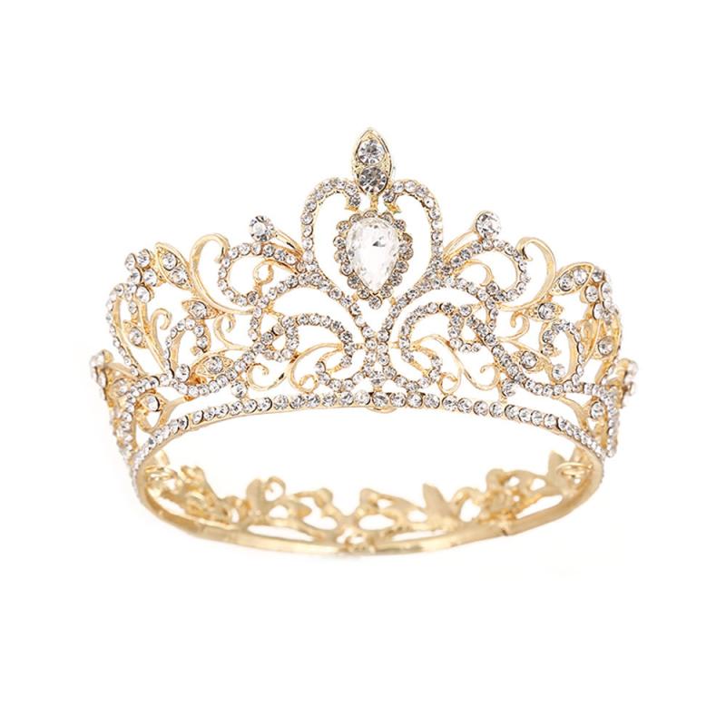 ティアラ レディース 王冠 ヘッドドレス ヘアアクセサリー バロック調 ラウンド型 フルムーン ブライダル 結婚式 誕生日 パーティー 花嫁 ウェディング ステージ 舞台用 豪華 電気メッキ加工 クリスタル シルバー ゴールド 高級感 上品 キラキラ 髪