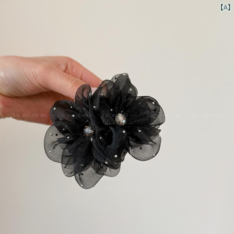 ・カテゴリ: ヘアクリップ・スタイル: 韓国、スイート・素材: メッシュ・: リボン・加工: ハンドメイド・カラー展開: ブラック