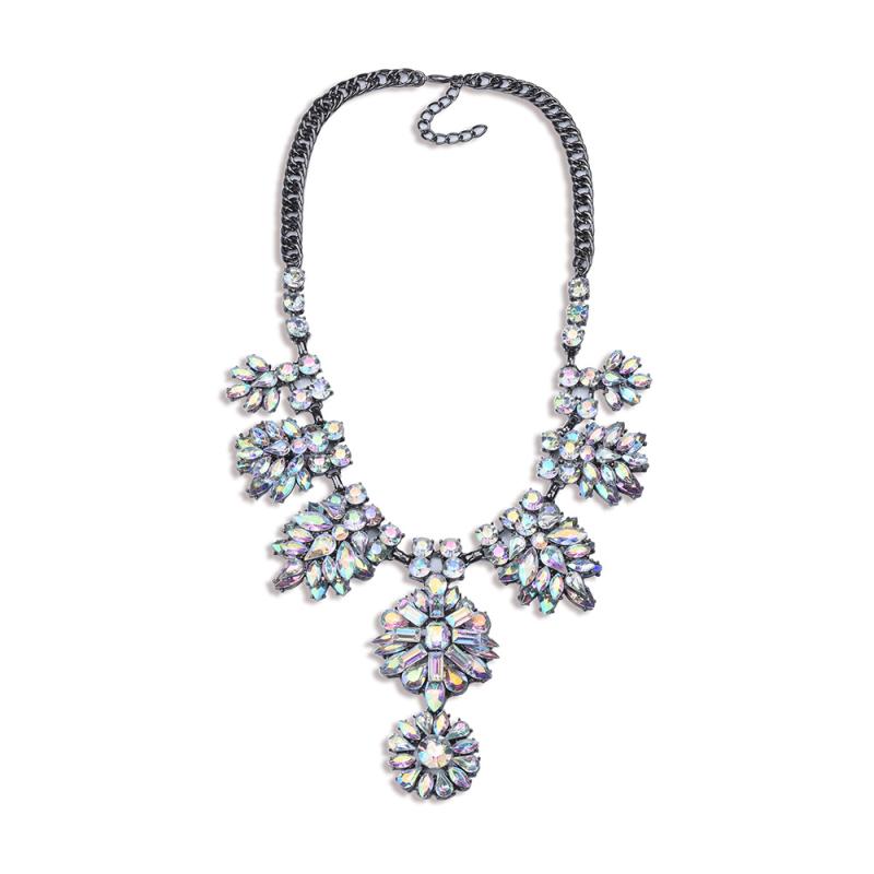 Necklaces, Braclets - ネックレス レディース 欧米風 大ぶり 派手 高級感 合金 ジルコニア ラインストーン アクセサリー 個性的 ヴィンテージ風 首飾り ペンダント 花モチーフ 電気メッキ加工 パーティー 結婚式 二次会 華やか ゴージャス ジュエリー マルチカラー