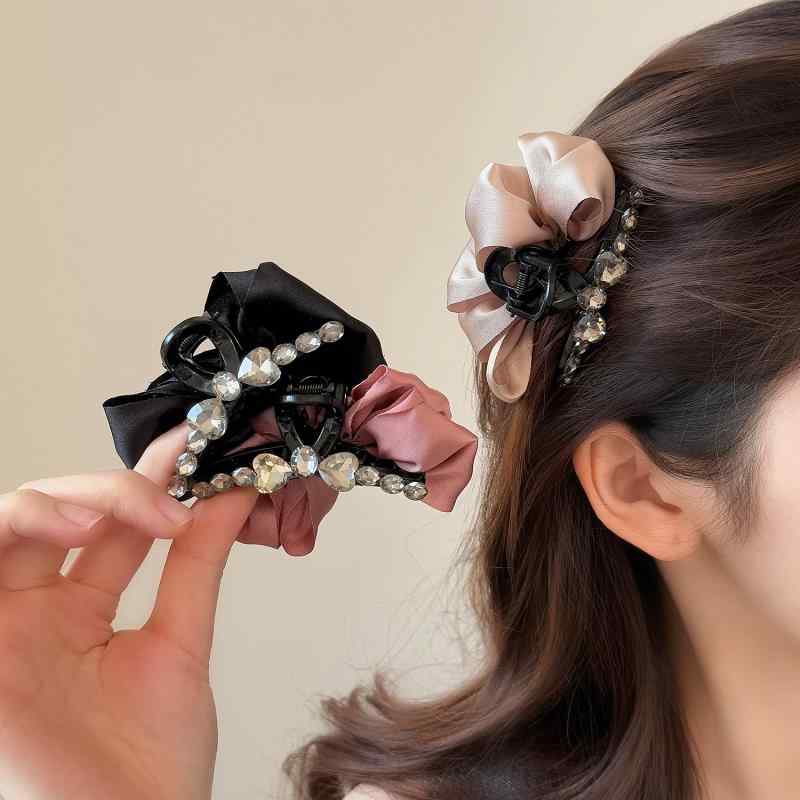 バンスクリップ レディース ヘアアクセサリー 髪留め 布製 ファブリック ギャザー プリーツ ふんわり ボリューム ハンドメイド 韓国 かわいい おしゃれ ハーフアップ まとめ 夏 ブラック ピンク シャンパン