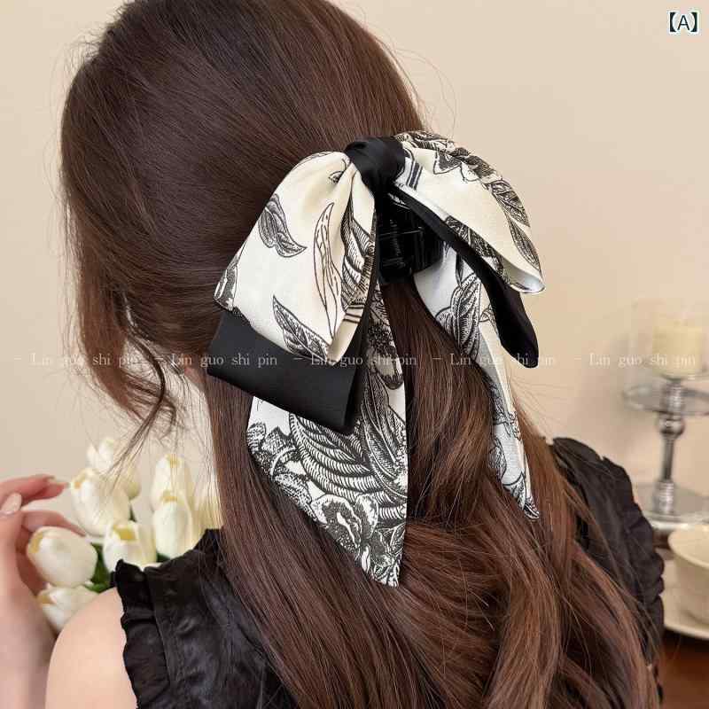 ・カテゴリ: ヘアアクセサリー・種類: バナナクリップ・素材: 布・加工: ハンドメイド・要素: リボン・カラー: 水墨画風・スタイル: 韓国・対象: レディース・テイスト: フェミニン