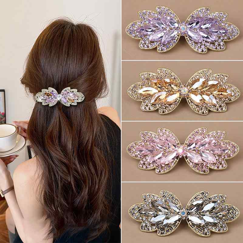 バレッタ レディース リボン 蝶結び ヘアクリップ 髪留め クリスタル ラインストー...