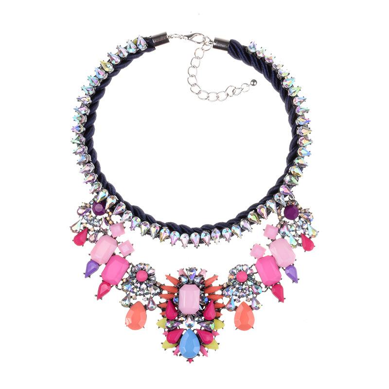 Necklaces, Braclets - ネックレス レディース 欧米風 大ぶり ボリューム感 花びら フラワー モチーフ アクリル 多層 高級感 合金 電気メッキ加工 ボールチェーン クリスタル 華やか ゴージャス パーティー お呼ばれ 結婚式 フェミニン