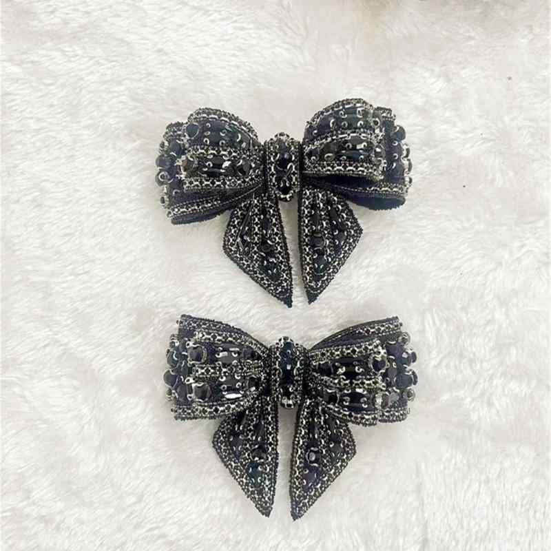アクセサリーパーツ 素材 シューズアクセサリー レディース シュー リボン ビジュー ラインストーン クリスタル 結婚式 披露宴 パンプス ハイヒール 蝶結び 付け替え ウェディング 高級感 ピンク レッド シルバー 布製 春夏