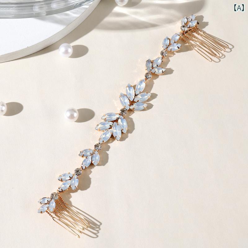 フロントップ楽天市場店のヘアアクセサリー レディース 髪飾り ヘッドドレス 結婚式 披露宴 二次会 ウェディング ブライダル 花嫁 ヘアコーム コーム ワイヤー ブルー ゴールド オパール風 ジルコニア ラインストーン 華やか 上品 韓国 キラキラ｜アングル2