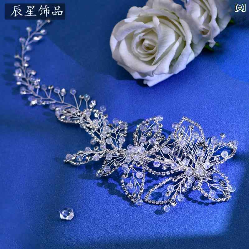 フロントップ楽天市場店のヘアコーム レディース ヘアアクセサリー 髪飾り ヘッドドレス ラインストーン クリスタル ビジュー キラキラ 上品 結婚式 パーティー ステージ ブライダル 銀 浴衣 フォーマル オールシーズン｜アングル2