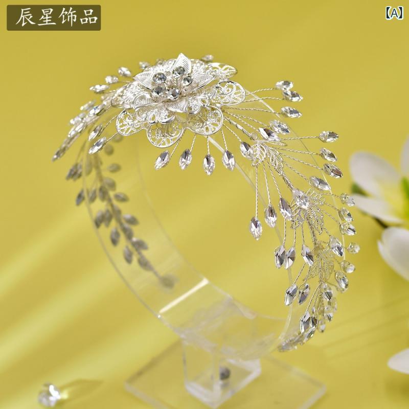 フロントップ楽天市場店のカチューシャ レディース ヘッドドレス 髪飾り ヘアアクセサリー ウェディング 花 合金 ラインストーン ビジュー キラキラ ハンドメイド シルバー 春夏 エレガント 華やか 清楚 上品 結婚式 二次会 フェミニン 欧米風 かわいい｜アングル2