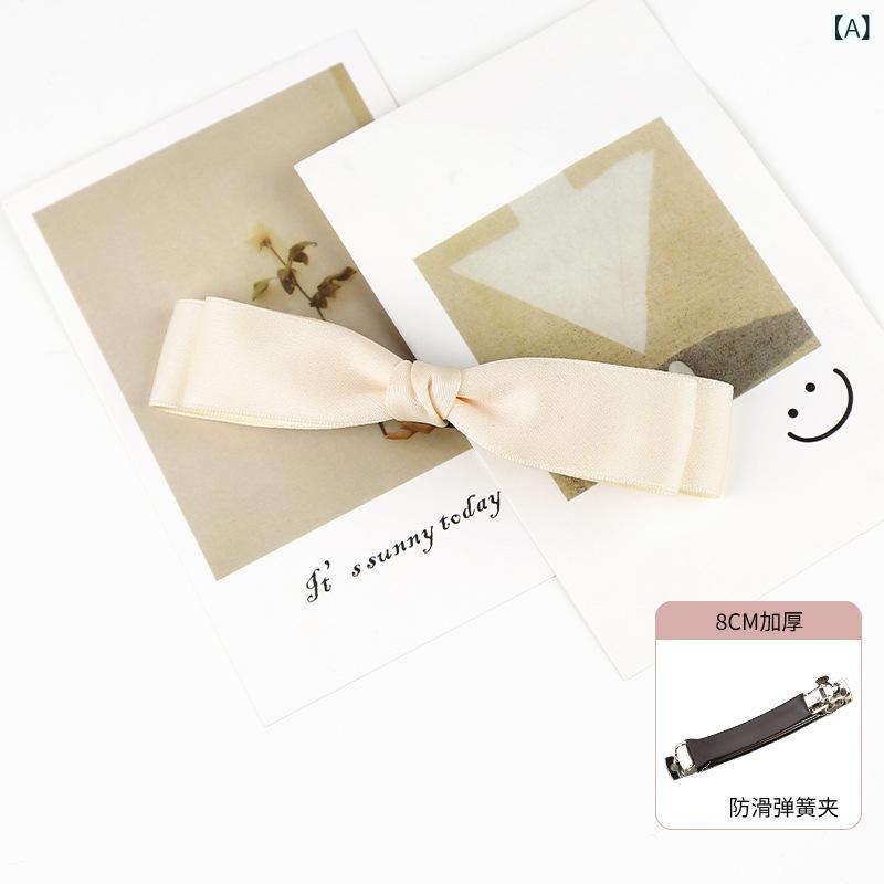 ヘアアクセサリー レディース リボン 蝶結び 髪留め バレッタ クリップ ダッカール シンプル かわいい 上品 繊細 普段使い オフィス フォーマル 結婚式 二次会 布製 ファブリック オフホワイト ピンク ワインレッド 春夏