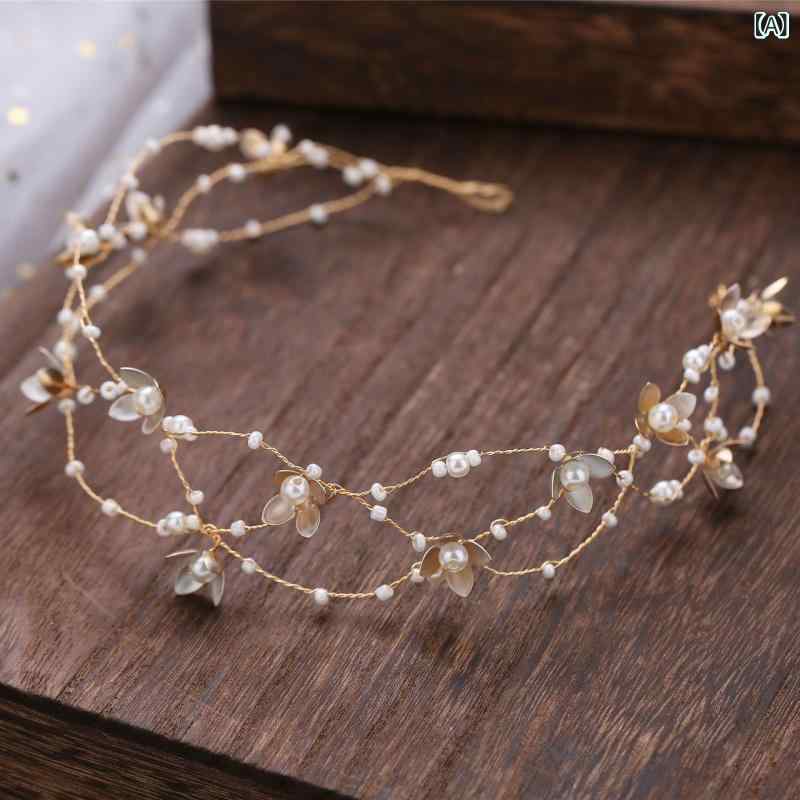 カチューシャ レディース ヘアアクセサリー 韓国 ウェディング ブライダル 結婚式 披露宴 パーティー 花嫁 髪飾り フラワー パール パール ビーズ クリスタル ゴールド ホワイト 上品 エレガント 華やか 2