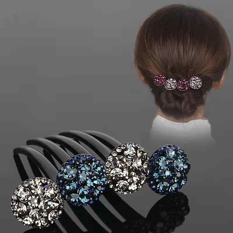 ヘアコーム レディース ヘアアクセサリー ヘアクリップ お団子メーカー 髪飾り まとめ髪 夜会巻き ラインストーン ジルコニア キラキラ シンプル 上品 高級感 パープル グレー シャンパン 秋冬 普段使い 結婚式 パーティー かわいい