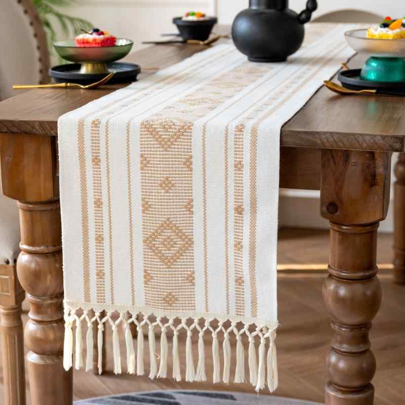 Table Runners - テーブルランナー ストライプ 手編み 厚手 モダン シンプル 高級感 テーブルクロス テーブルセンター 幾何学模様 ダイニング リビング カフェ ブラック グレー ホワイト サイドボード 北欧風 敷物