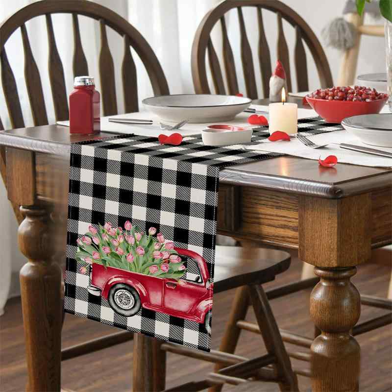 Table Runners - テーブルランナー バレンタイン リネン 麻 ポリエステル チェック柄 格子柄 テーブルクロス デコレーション 食卓 ホワイト レッド ブラック インテリア リビング ダイニング パーティー 33*183cm おしゃれ かわいい 高級感