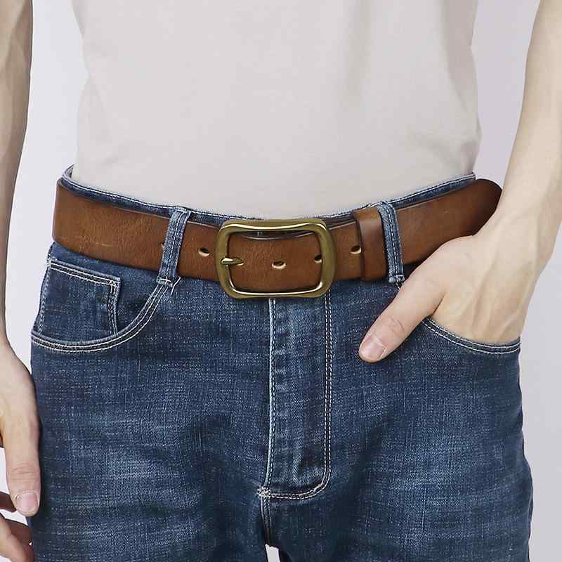 ベルト メンズ レザー 牛革 レザー 銅製バックル ヴィンテージ風 レトロ ハンドメイド 擦れ加工 アンティーク調 穴留め カジュアル ビジネス ジーンズ 丈夫 厚手 ブラウン ブラック カーキ オールシーズン 40代 高級感