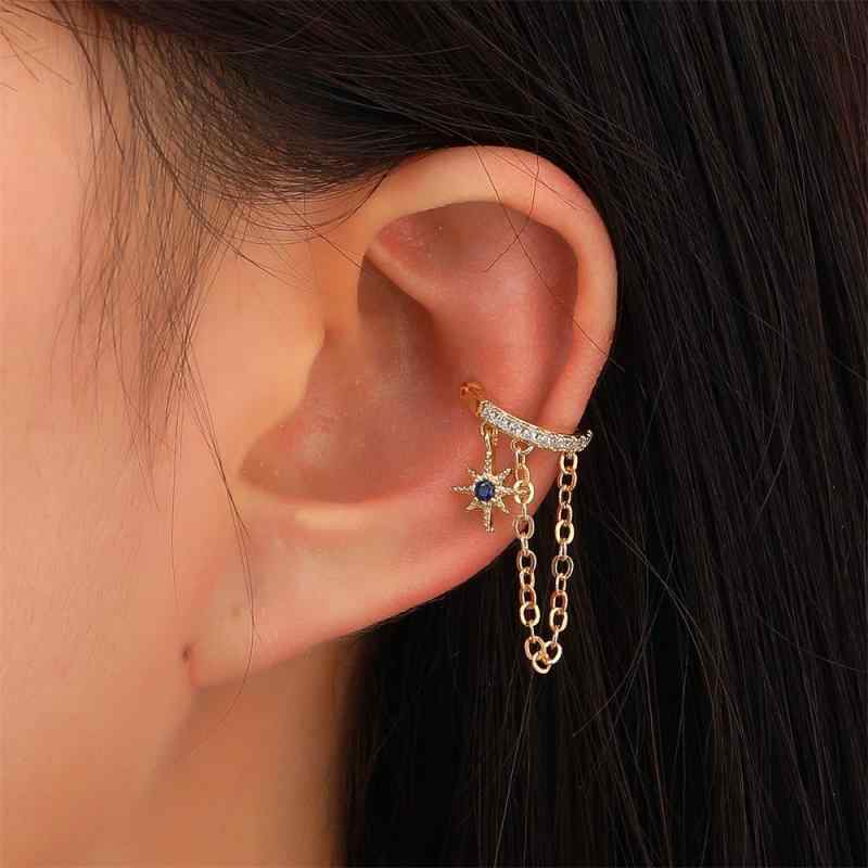 Rubellite - イヤーカフ レディース イヤリング 穴なし ノンホールピアス 星 スター チェーン 銅 ジルコニア 電気メッキ加工 幾何学模様 シンプル 高級感 ゴールド シルバー おしゃれ 普段使い パーティー 通勤