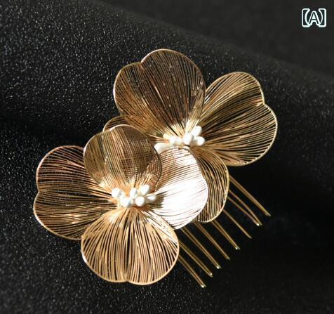 ヘアアクセサリー レディース ヘッドドレス ヘアコーム ブライダル ウェディング 結婚式 花嫁 髪飾り ゴールド シルバー ブルー 花 フラワー ヴィンテージ風 バロック調 韓国 ハンドメイド ドレス 春夏 2
